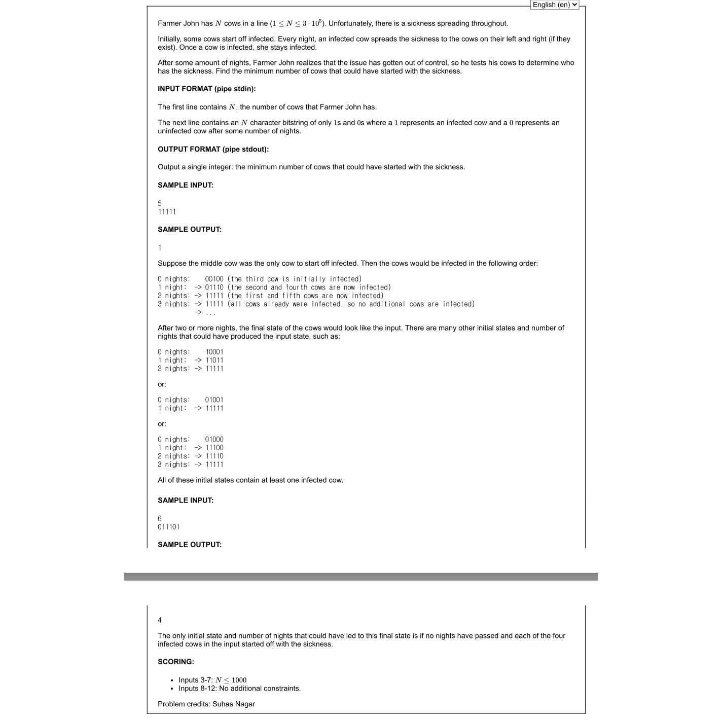 Solved English (en) vFarmer John has N ﻿cows in a line | Chegg.com