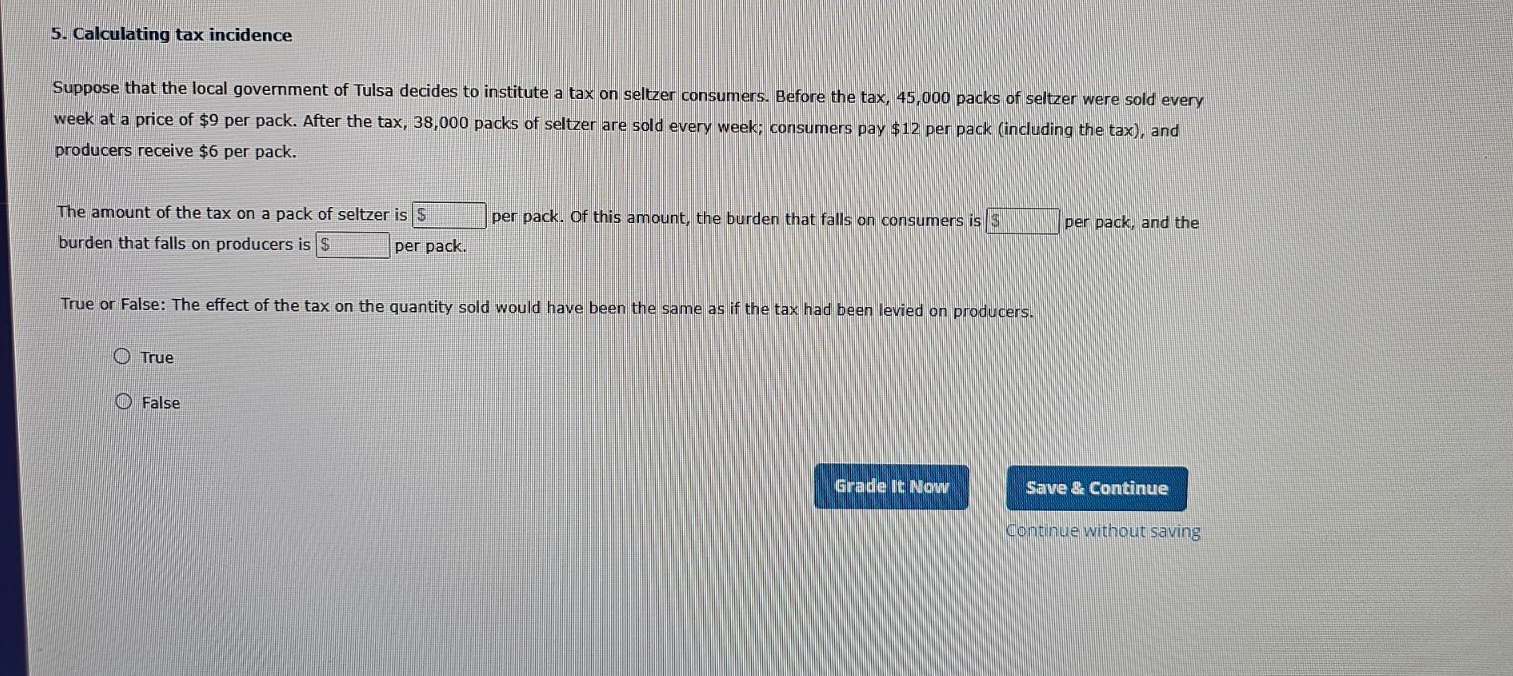 Solved Calculating Tax IncidenceSuppose That The Local | Chegg.com