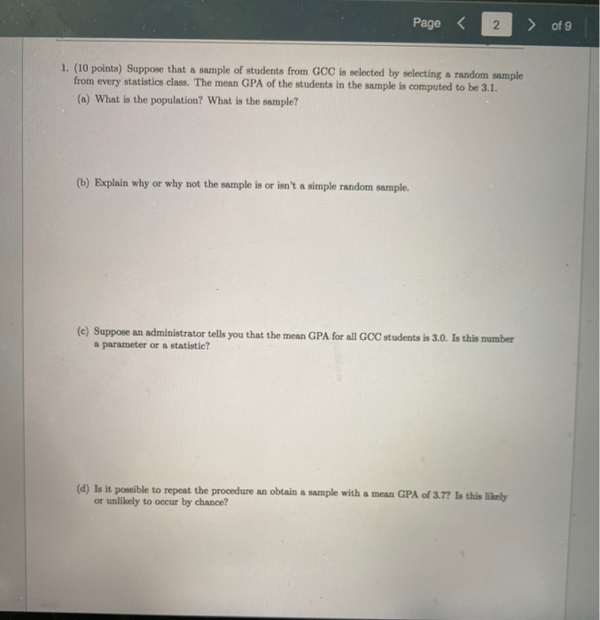 Solved Page of 9 1. (10 points) Suppose that a sample | Chegg.com