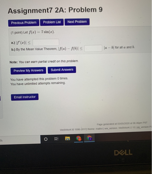Solved Assignment7 2A: Problem 9 Previous Problem Problem | Chegg.com