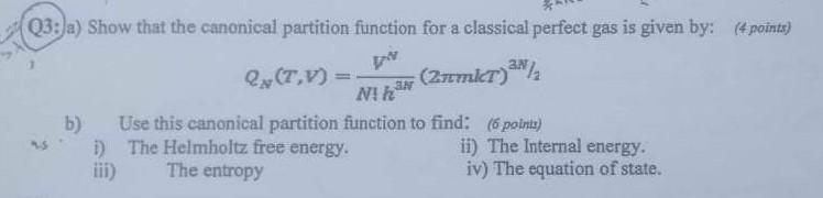 Solved 3: a) Show that the canonical partition function for | Chegg.com