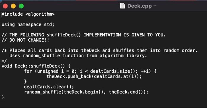 Solved Write a Card class and a Deck class that stores a | Chegg.com
