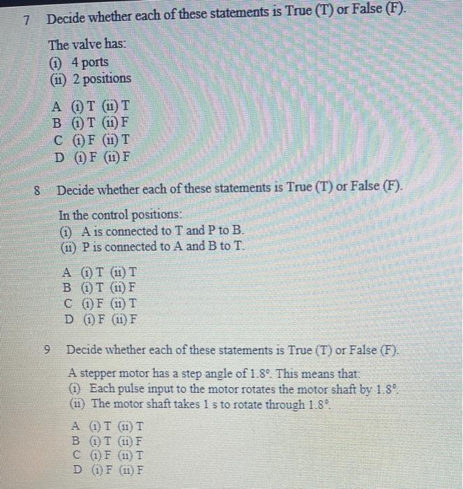 Solved 1 Decide whether each of these statements is True (T)