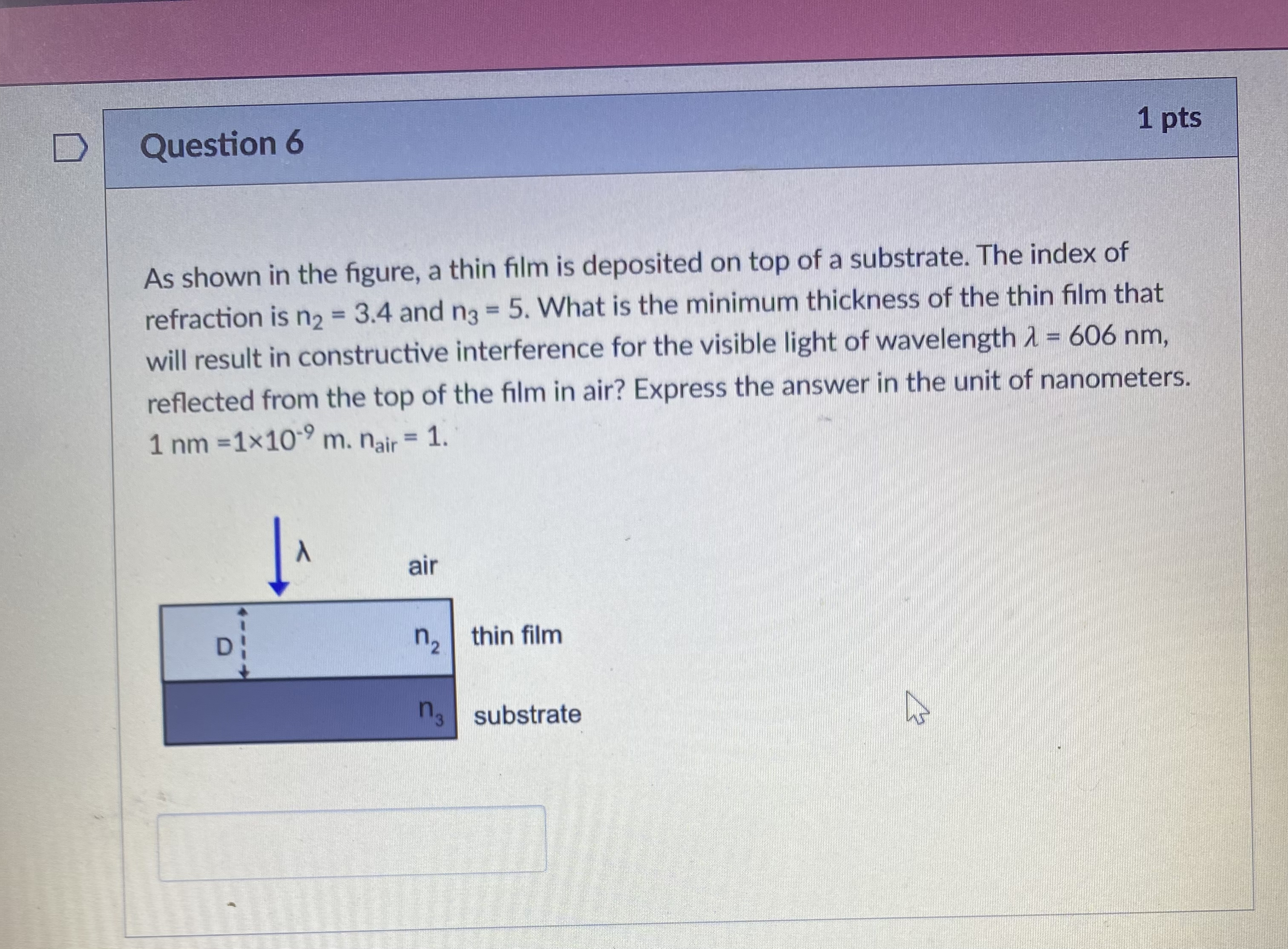 Solved Question 61ptsAs shown in the figure, a thin film is | Chegg.com
