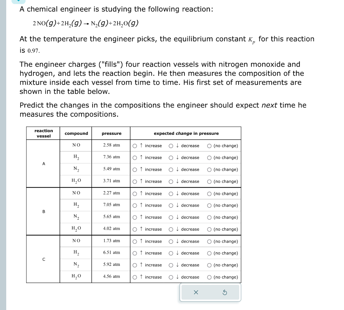 Solved A chemical engineer is studying the following | Chegg.com