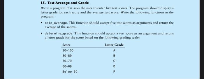 Solved 15. Test Average and Grade Write a program that asks | Chegg.com