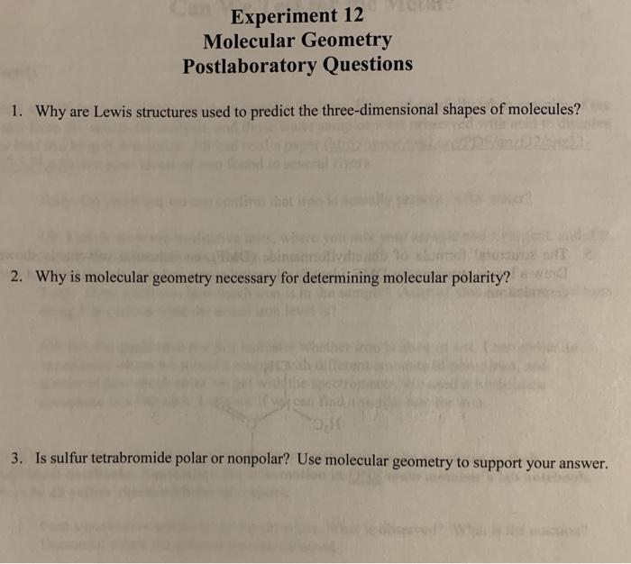 Solved Experiment 12 Molecular Geometry Postlaboratory | Chegg.com