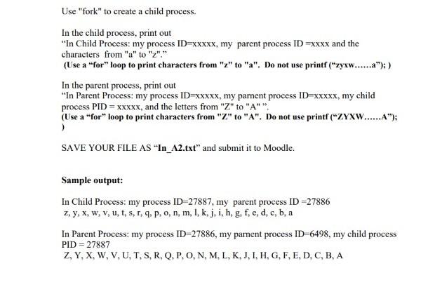 Solved Use "fork" to create a child process. In the child | Chegg.com