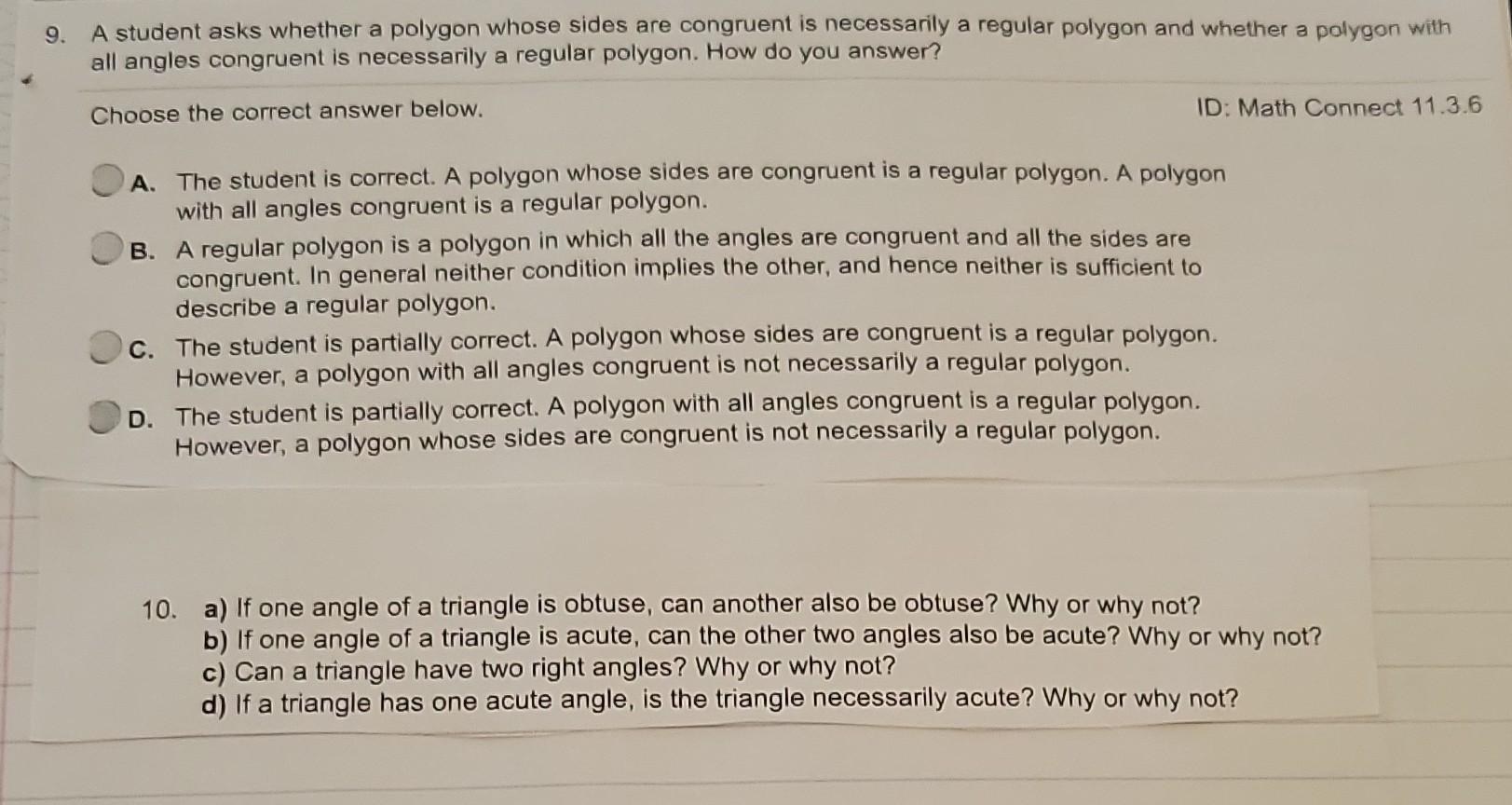 Solved 9. A student asks whether a polygon whose sides are