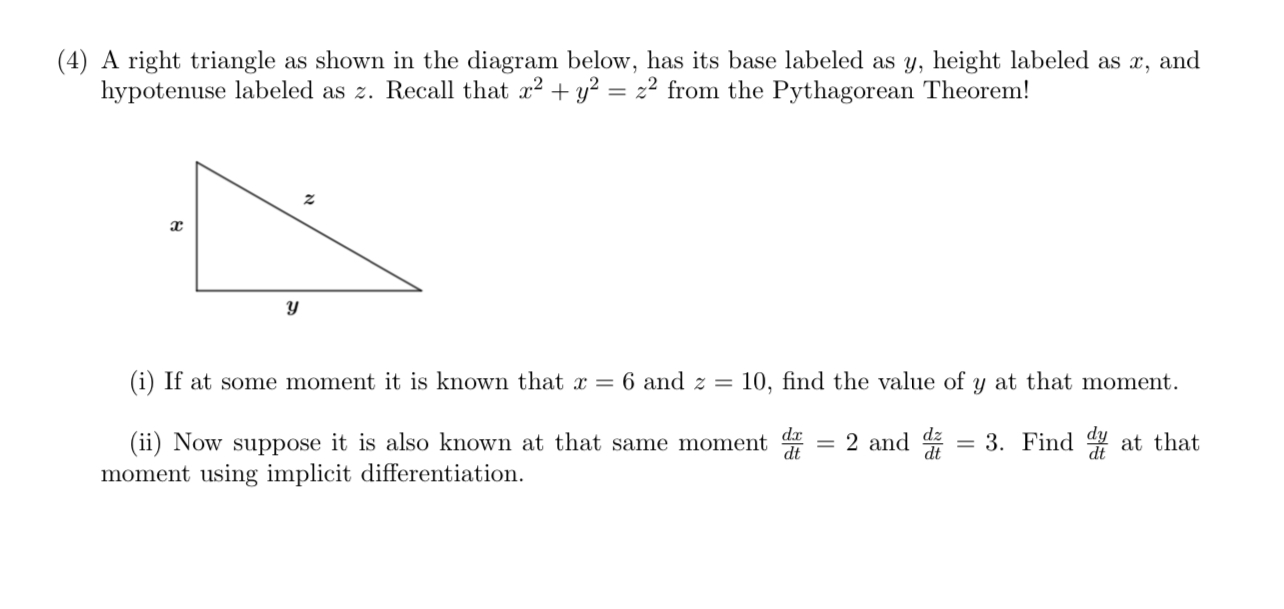 Solved (4) ﻿A right triangle as shown in the diagram below, | Chegg.com