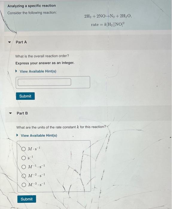 Solved Analyzing a specific reaction Consider the following | Chegg.com