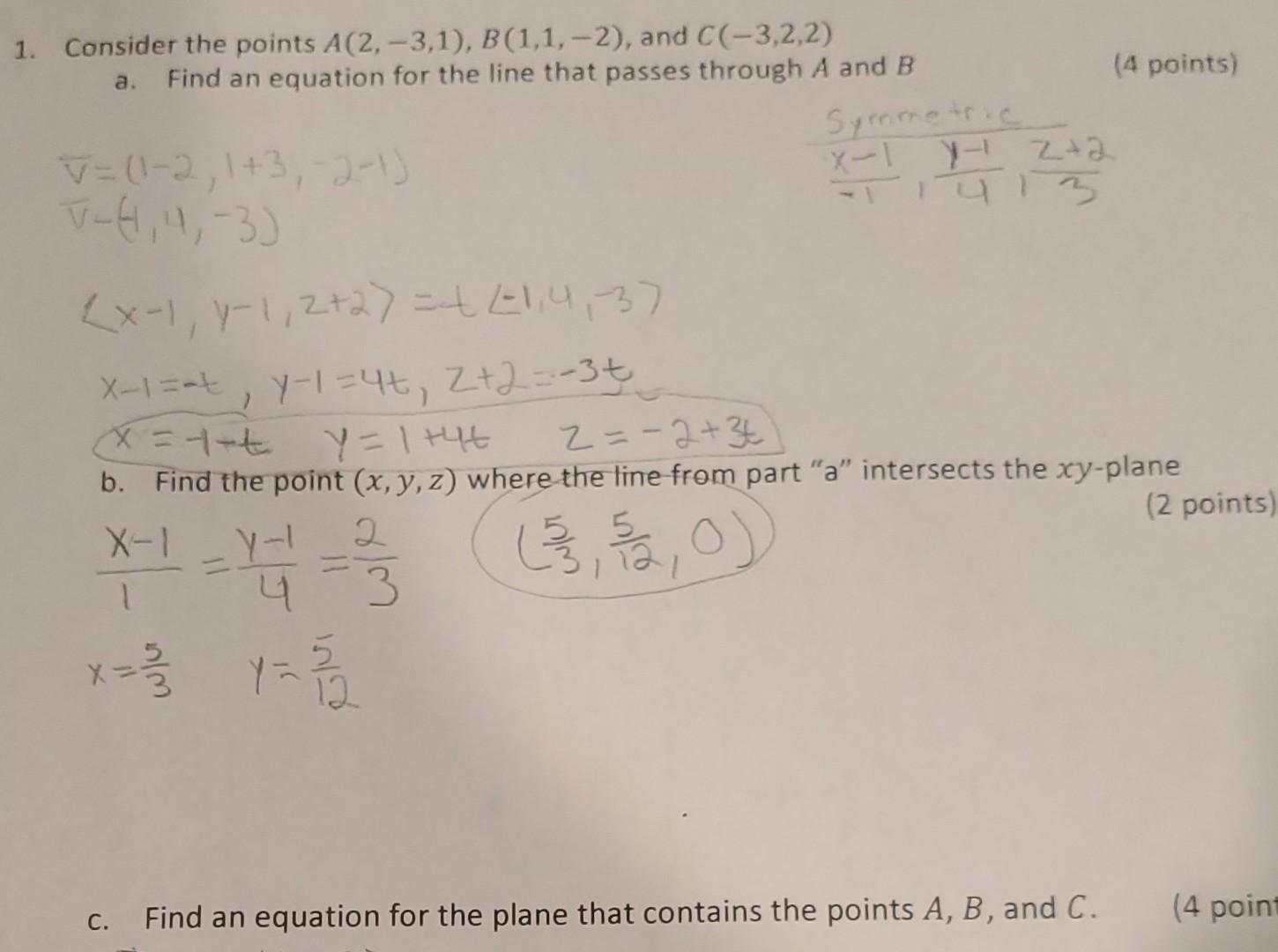 Solved 1. Consider The Points A(2,−3,1),B(1,1,−2), And | Chegg.com