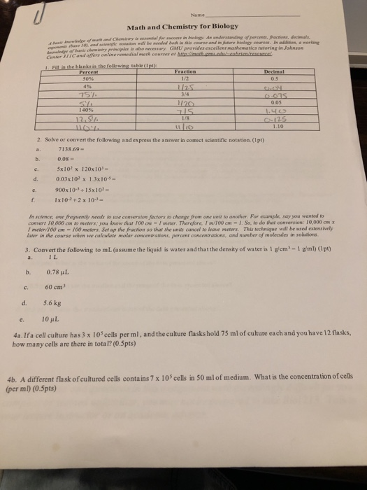 Solved Math and Chemistry for Biology working be t ween the | Chegg.com