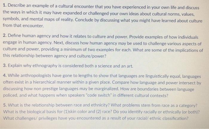 1. Describe an example of a cultural encounter that | Chegg.com