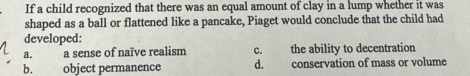 Solved If a child recognized that there was an equal amount