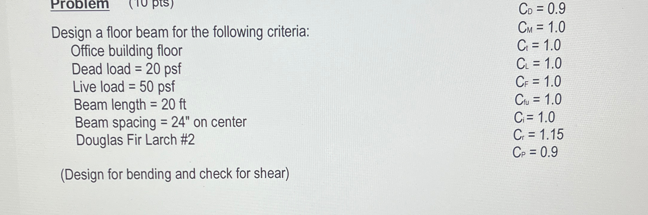 Solved Design a floor beam for the following criteria:Office | Chegg.com