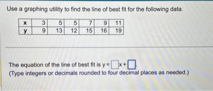 Solved Use a graphing utility to find the line of best fit | Chegg.com