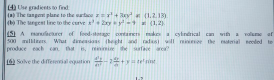 Solved (4) Use gradients to find: (a) The tangent plane to | Chegg.com