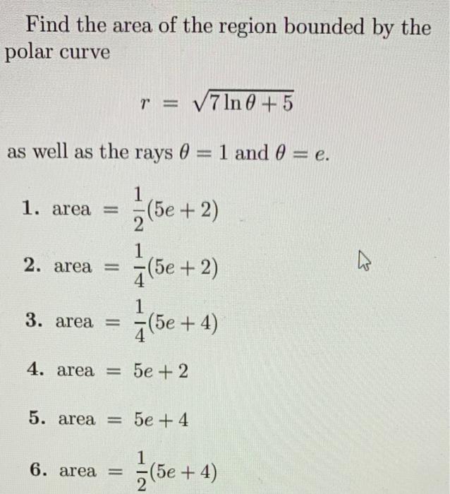 Solved Find the area of the region bounded by the polar | Chegg.com