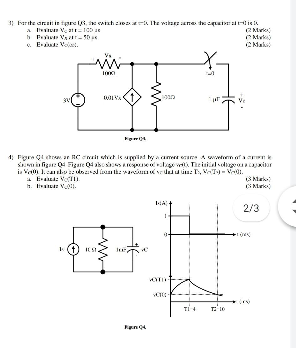 Solved 3) For the circuit in figure Q3, the switch closes at | Chegg.com