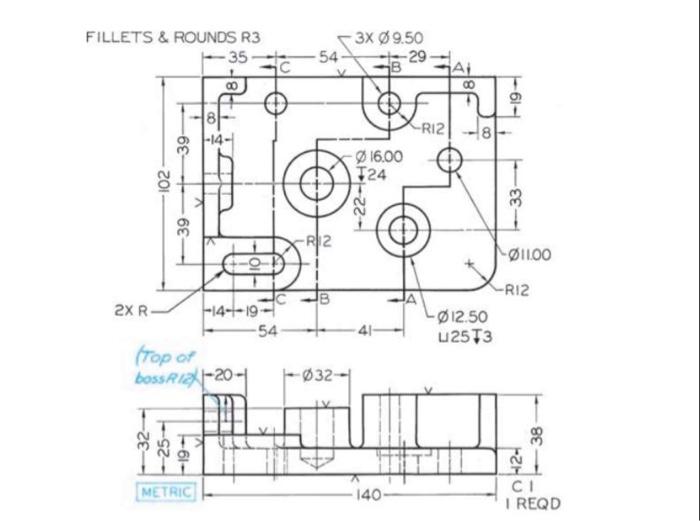 Solved FILLETS & ROUNDS R3 35- 2x R -39- 102 39- -25- | Chegg.com