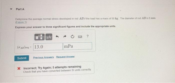 Solved Part A Determine the average normal stress developed | Chegg.com