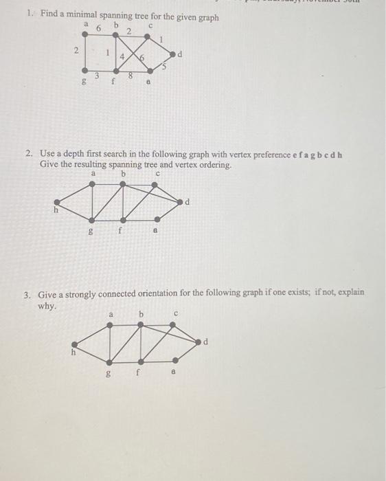 Solved 1. Find a minimal spanning tree for the given graph | Chegg.com