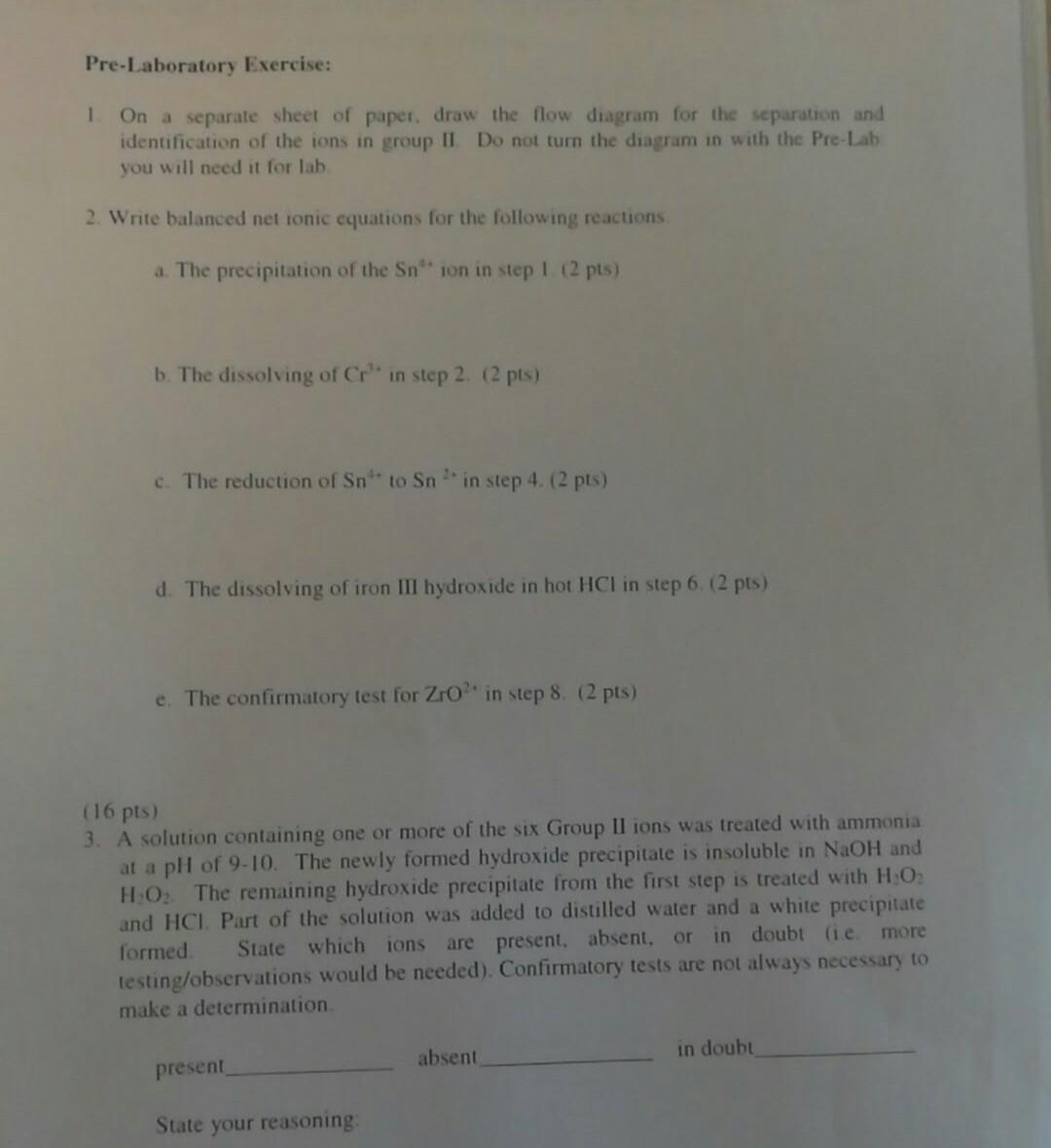 Solved Pre Laboratory Exercise 1 On A Separate Sheet Of 8843