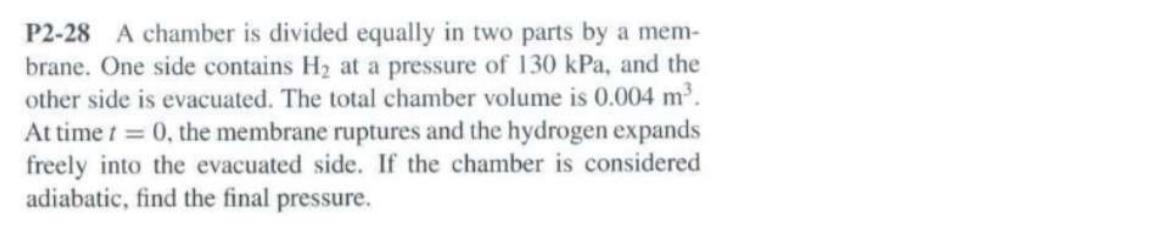 Solved P2-28 ﻿A chamber is divided equally in two parts by a | Chegg.com
