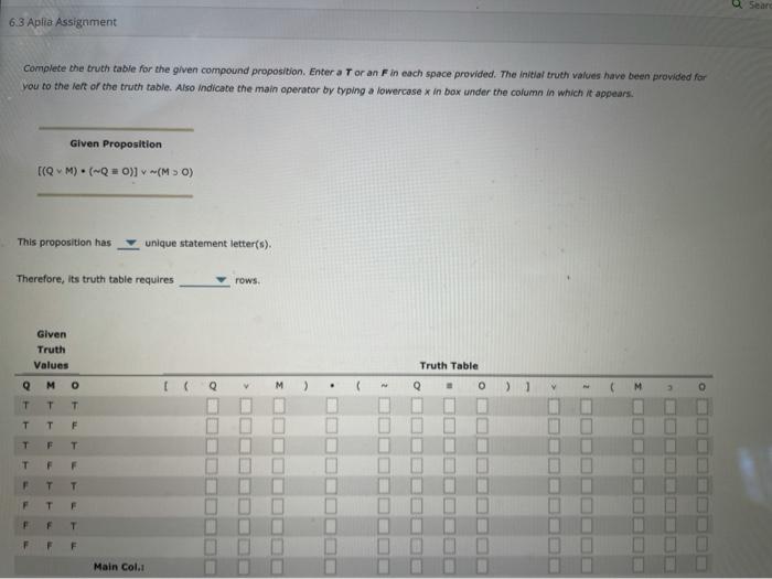 Solved Sear 6 3 Aplia Assignment Complete The Truth Table Chegg