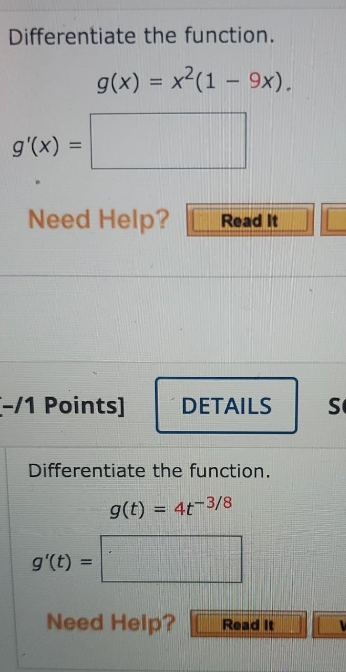 Solved Differentiate The Function Gx X21 9x Gx 0643