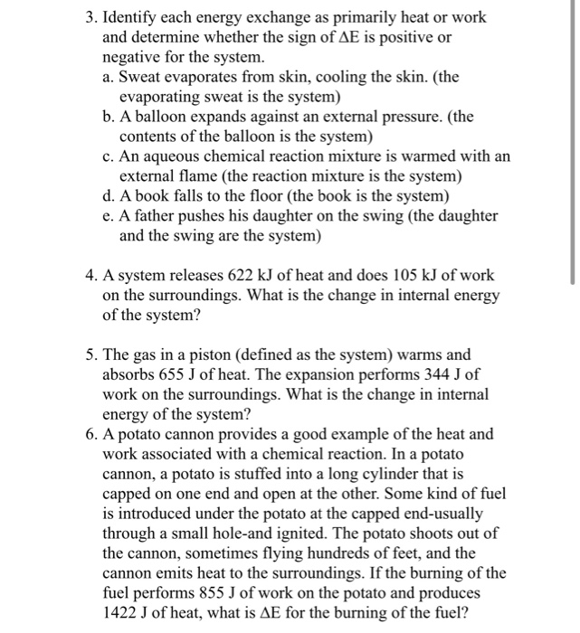 Solved 3. Identify each energy exchange as primarily heat or