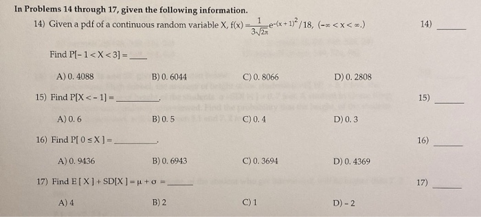 Solved In Problems 14 through 17, given the following | Chegg.com