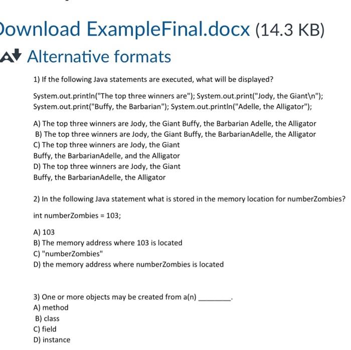 Solved | At Alternative formats 4) What will be displayed as | Chegg.com