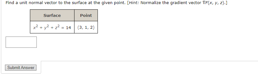 Solved Find a unit normal vector to the surface at the given | Chegg.com