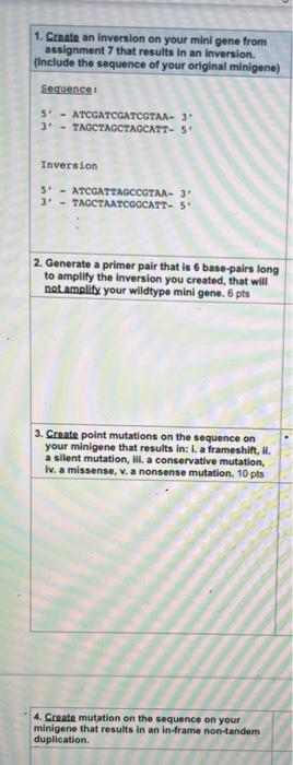 Solved 1. Create an inversion on your mini gene from | Chegg.com