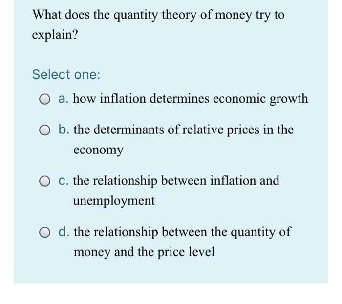 Solved What Does The Quantity Theory Of Money Try To | Chegg.com