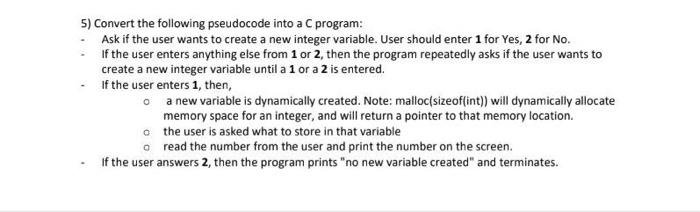 Solved 5) Convert the following pseudocode into a C program: | Chegg.com