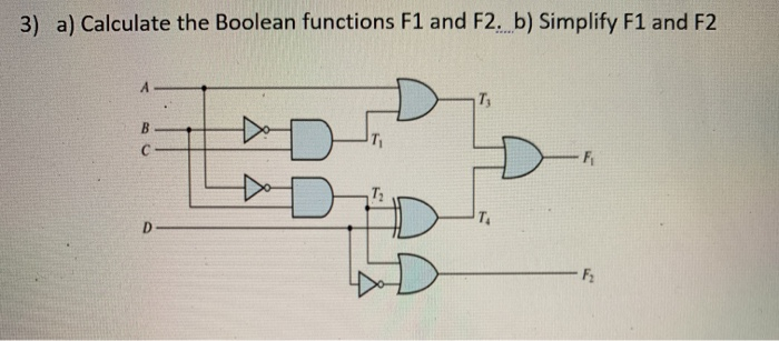 Solved 3) a) Calculate the Boolean functions F1 and F2. b) | Chegg.com