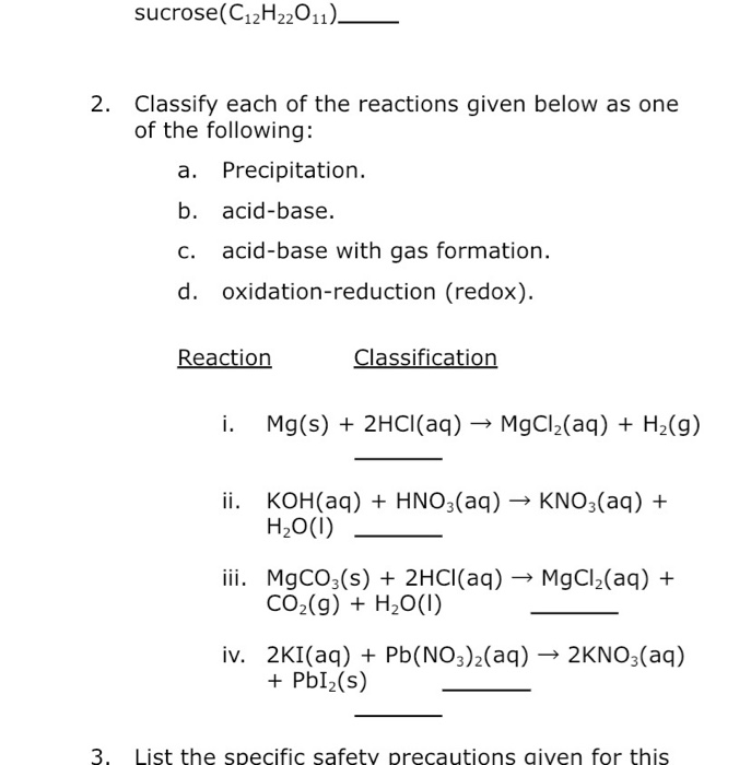 Solved Sucrose(c12h22011) 2. Classify Each Of The Reactions 