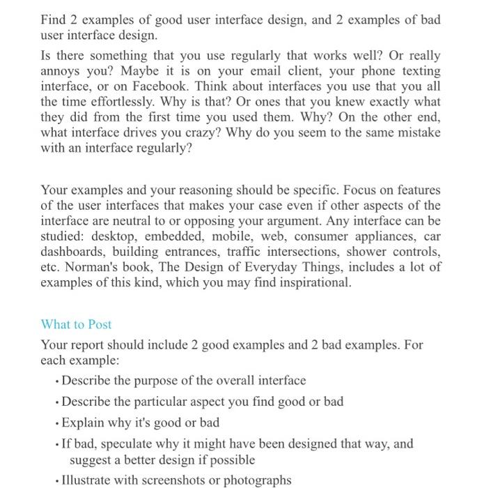  Solved Find 2 Examples Of Good User Interface Design An