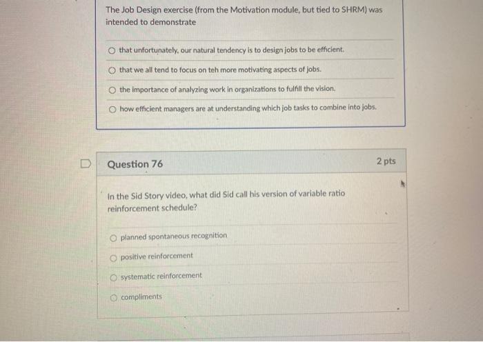 Solved The Job Design exercise (from the Motivation module, | Chegg.com