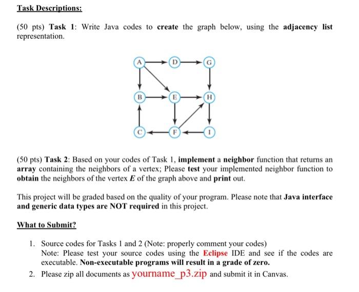 Solved (50 pts) Task 1: Write Java codes to create the graph