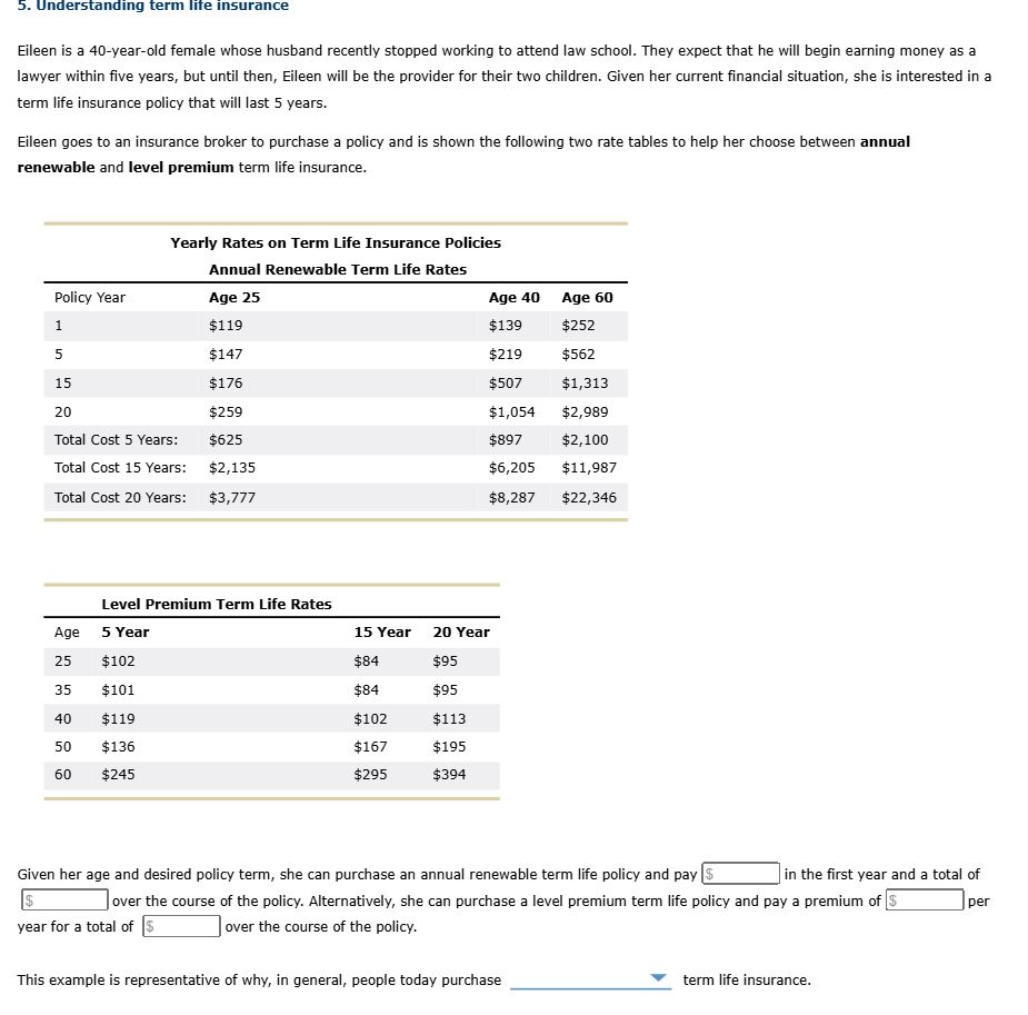 Solved 5. ﻿Understanding term lite insuranceEileen is a | Chegg.com
