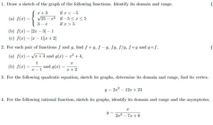 Solved 1. Draw a sketch of the graph of the following | Chegg.com