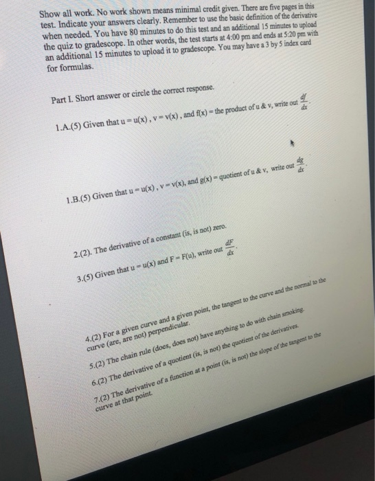 Solved Show all work. No work shown means minimal credit | Chegg.com