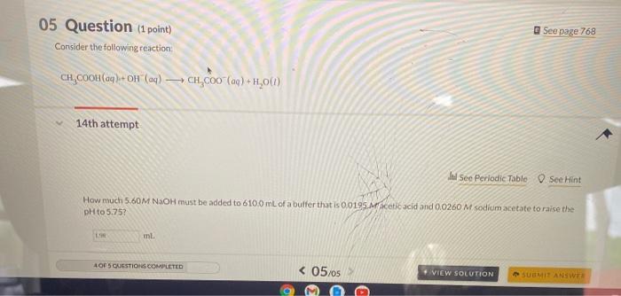 Solved 05 Question (1 point) Consider the following reaction | Chegg.com