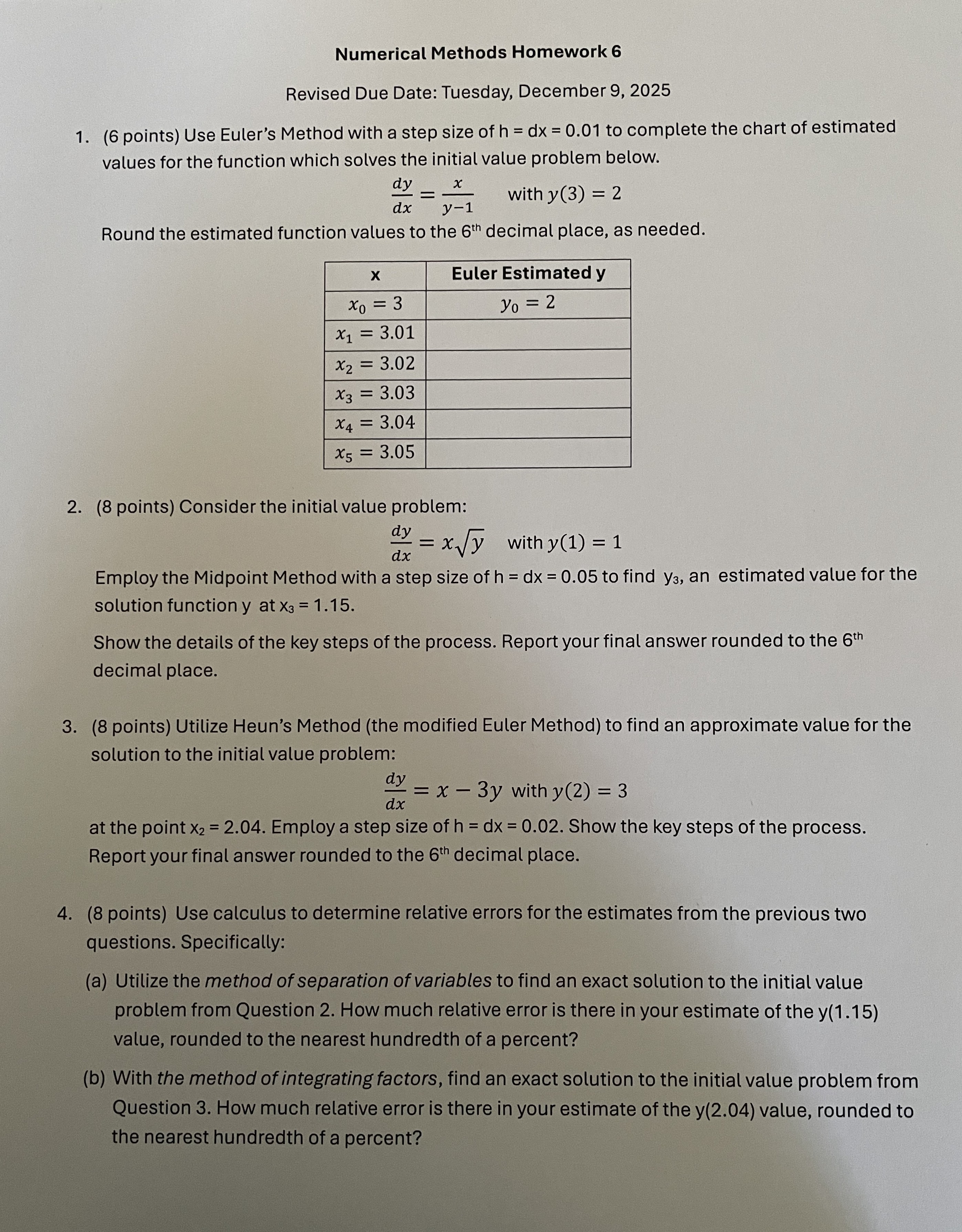Solved 1.( 6 ﻿points) ﻿Use Euler's Method with a step size | Chegg.com