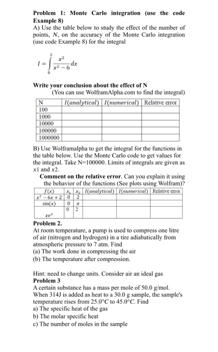 Problem 1: Monte Carlo integration (use the code | Chegg.com