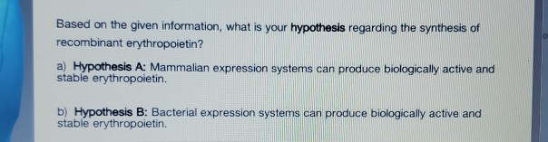 what is your hypothesis regarding the synthesis of recombinant erythropoietin